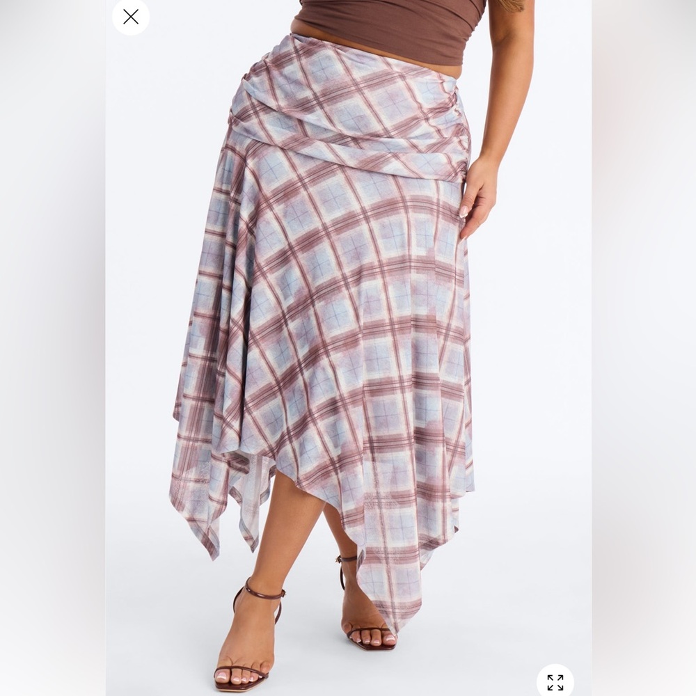 Fashion Nova Asymmetrical Plaid Skirt in Blue and Brown